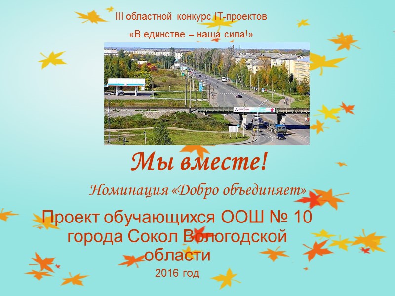 Мы вместе! Номинация «Добро объединяет» Проект обучающихся ООШ № 10 города Сокол Вологодской области